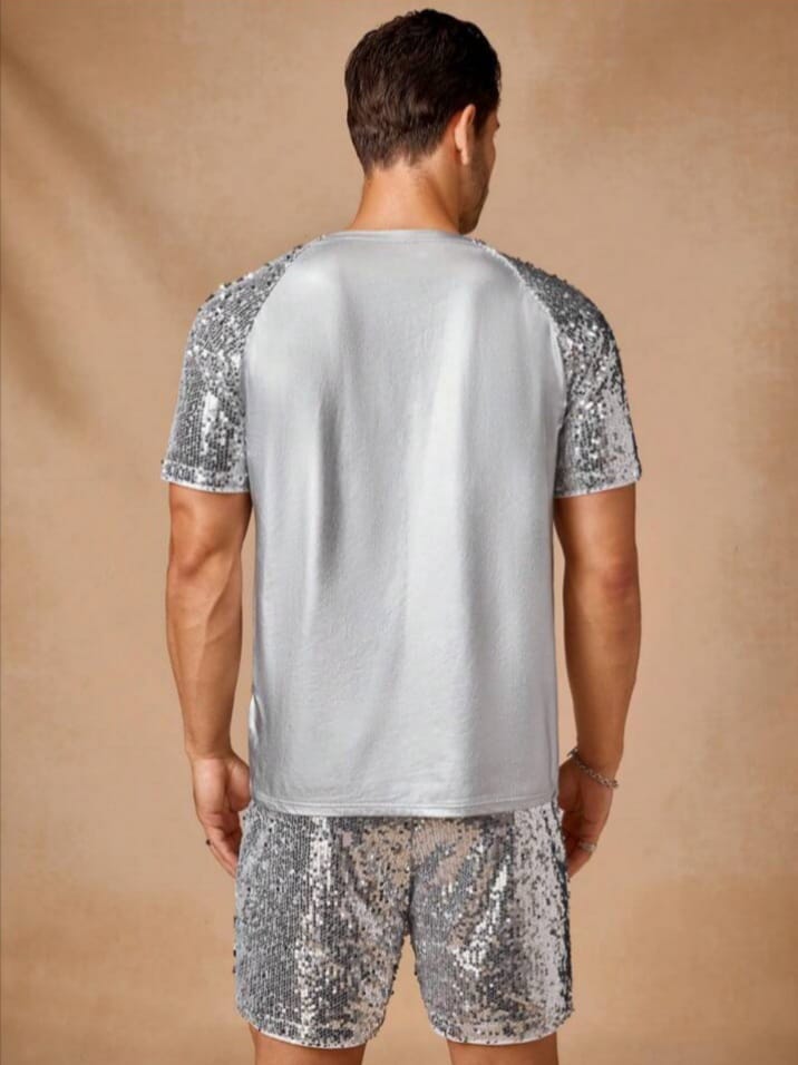 Uptown Funky Men's Knit Casual Loose Splice Sleepwear T-shirt & Short Set